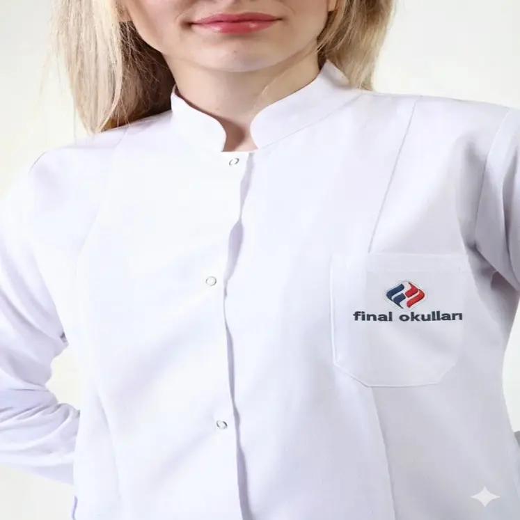 nakışlı önlük baskılı önlük renkli önlük beyaz önlük doktor önlüğü